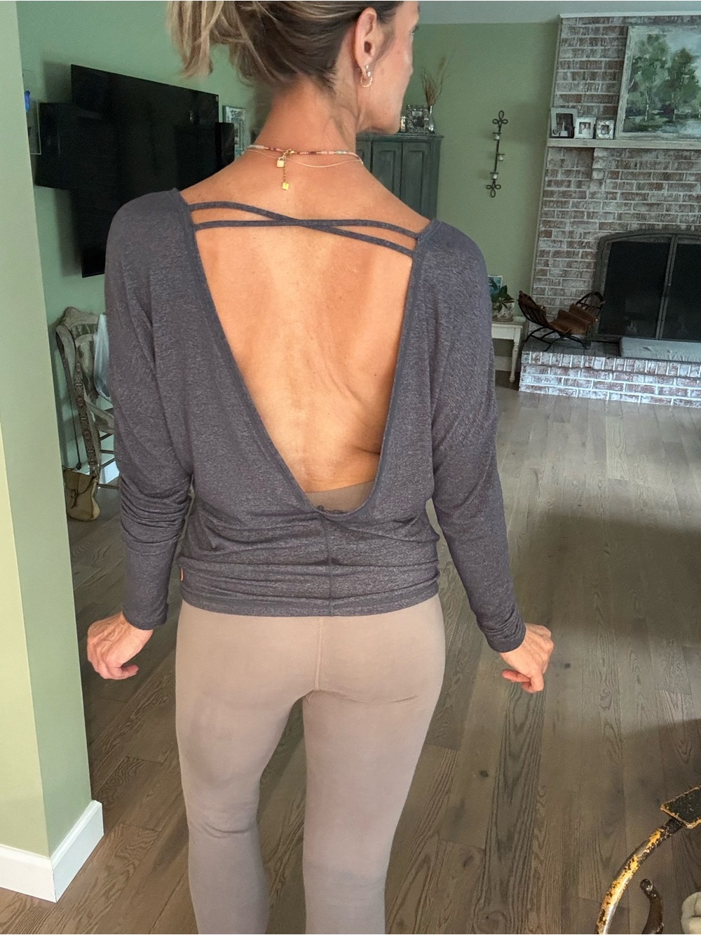 Lucy Open-Back Long Sleeve Top in Charcoal Gray